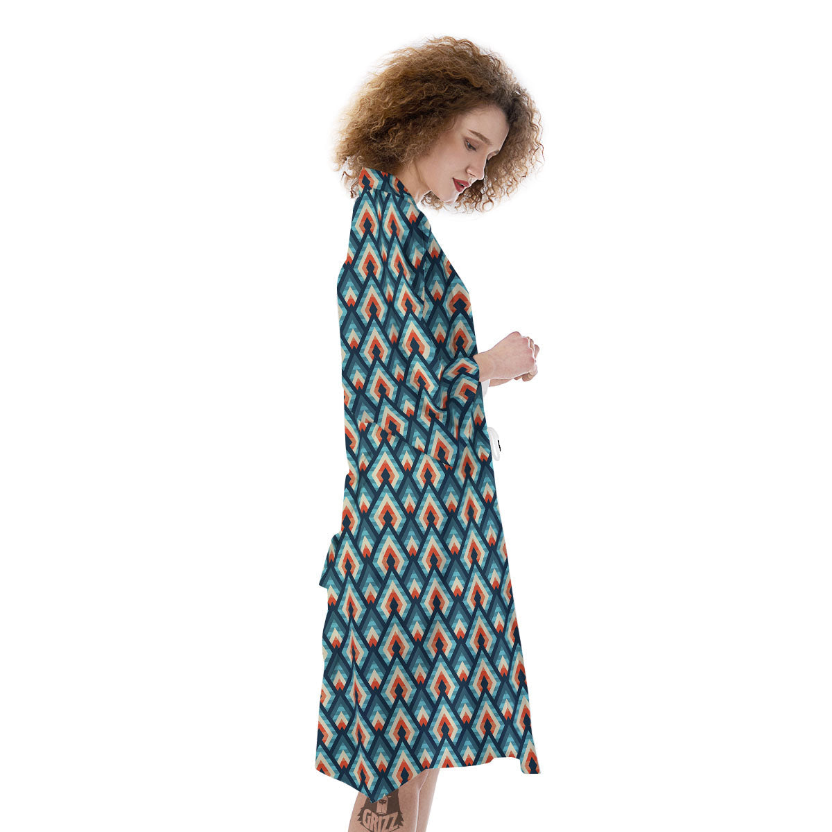 Triangle Blue Geometric Print Pattern Kimono-grizzshop