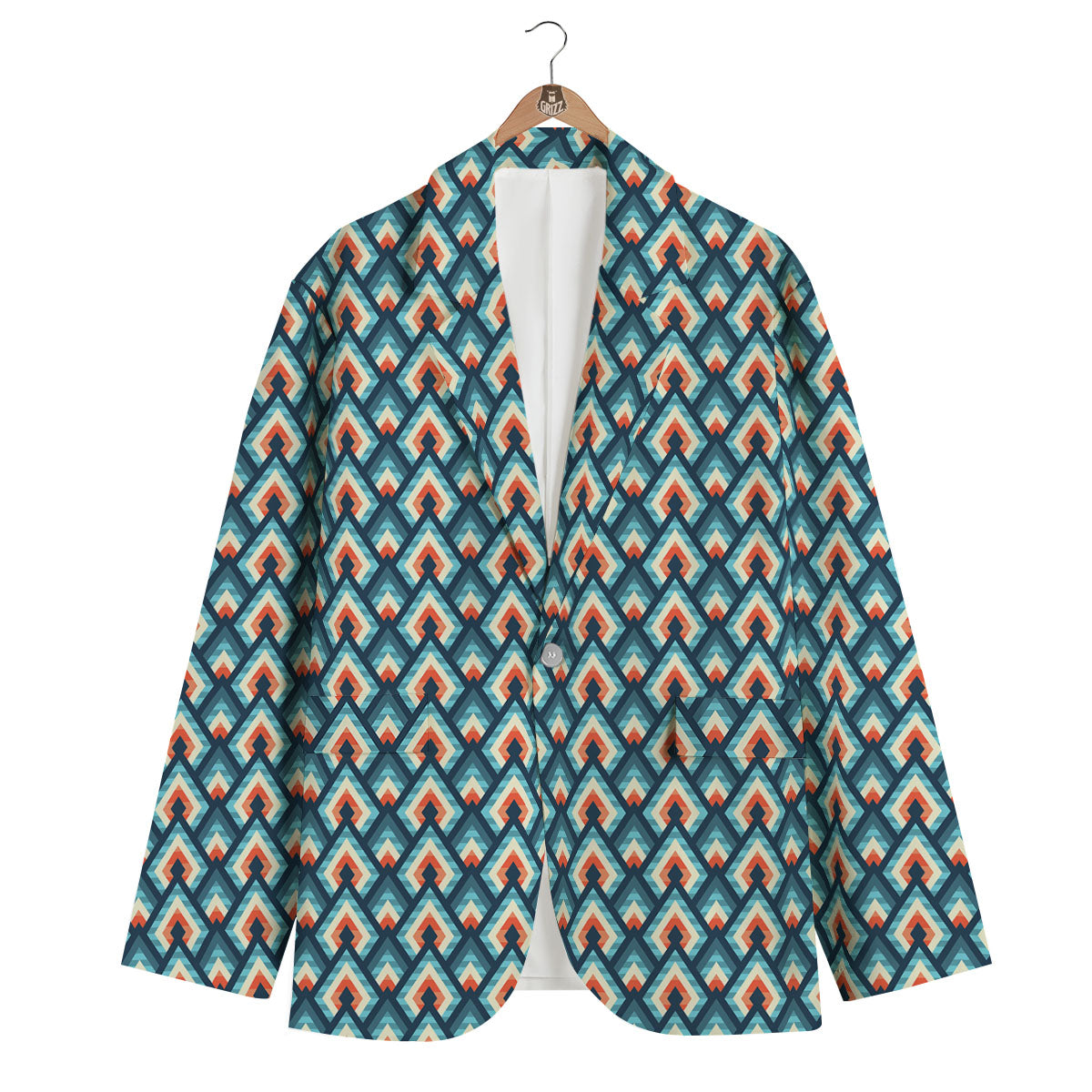 Triangle Blue Geometric Print Pattern Men's Blazer-grizzshop