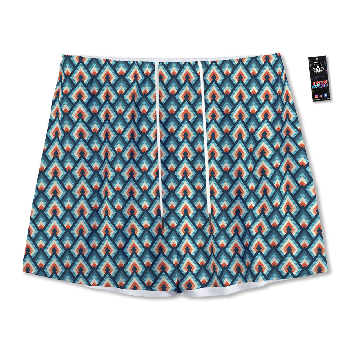 Triangle Blue Geometric Print Pattern Mesh Shorts-grizzshop