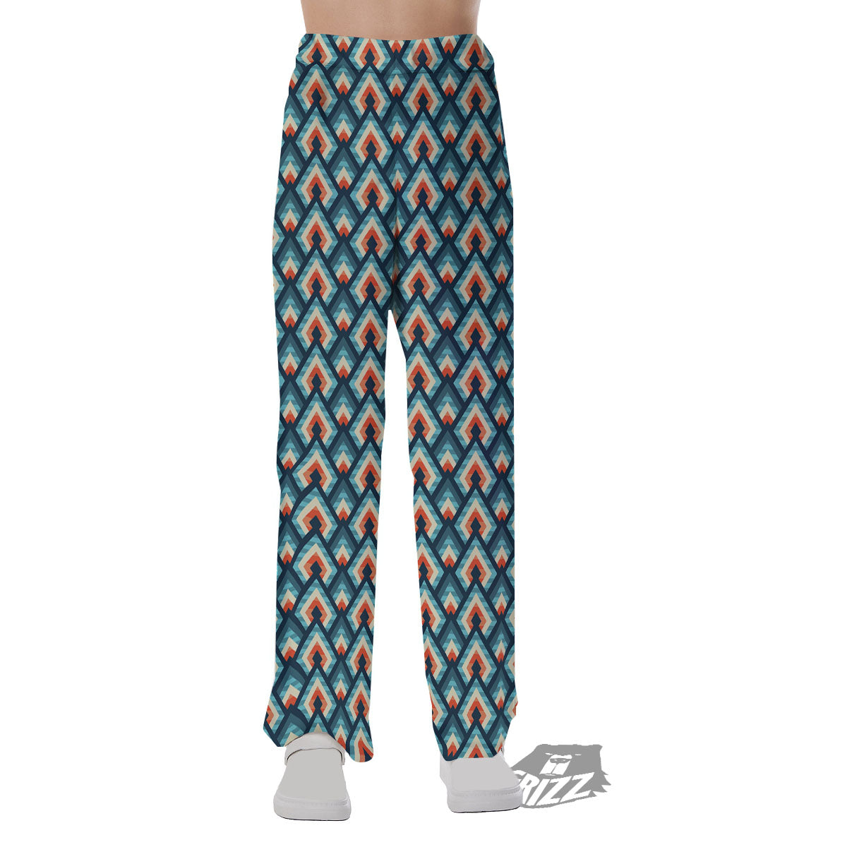 Triangle Blue Geometric Print Pattern Pajama Pants-grizzshop