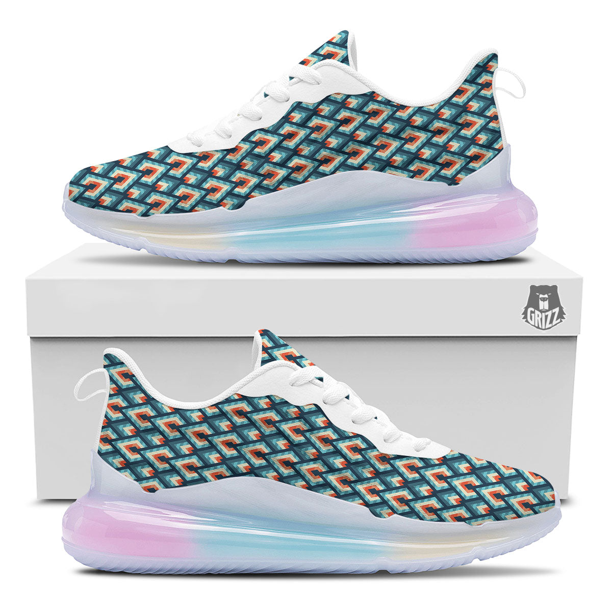 Triangle Blue Geometric Print Pattern Running Sneakers-grizzshop