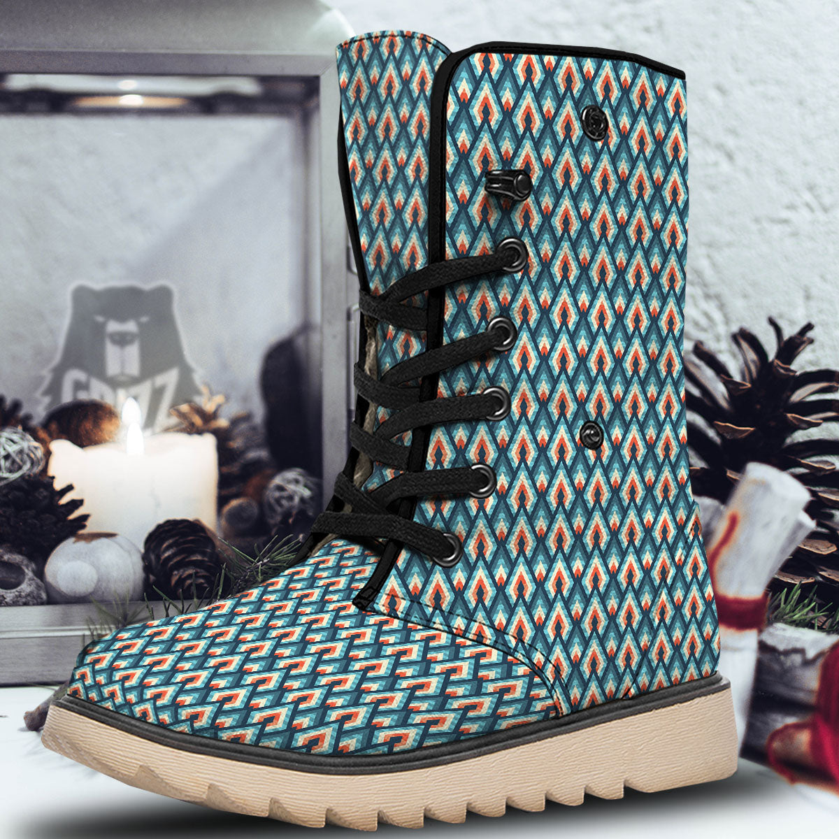 Triangle Blue Geometric Print Pattern Snow Boots-grizzshop