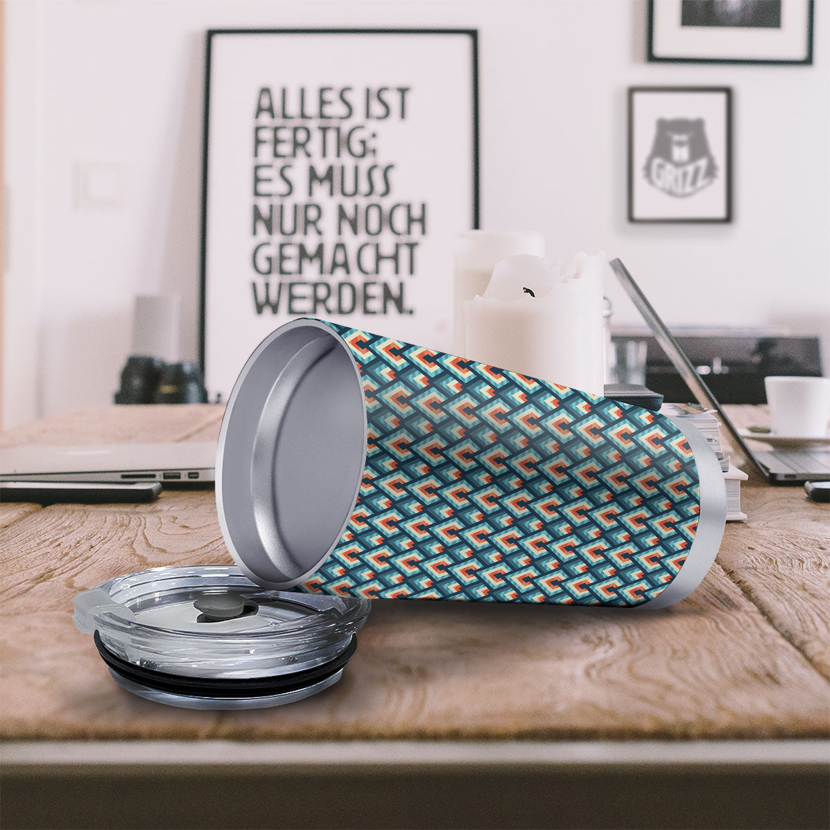 Triangle Blue Geometric Print Pattern Tumbler-grizzshop