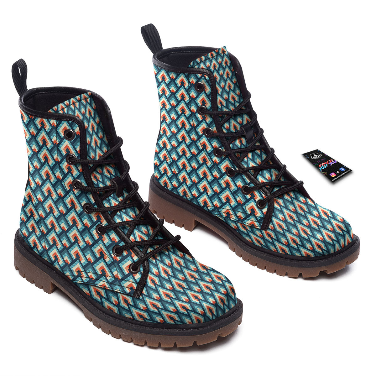Triangle Blue Geometric Print Pattern Work Boots-grizzshop