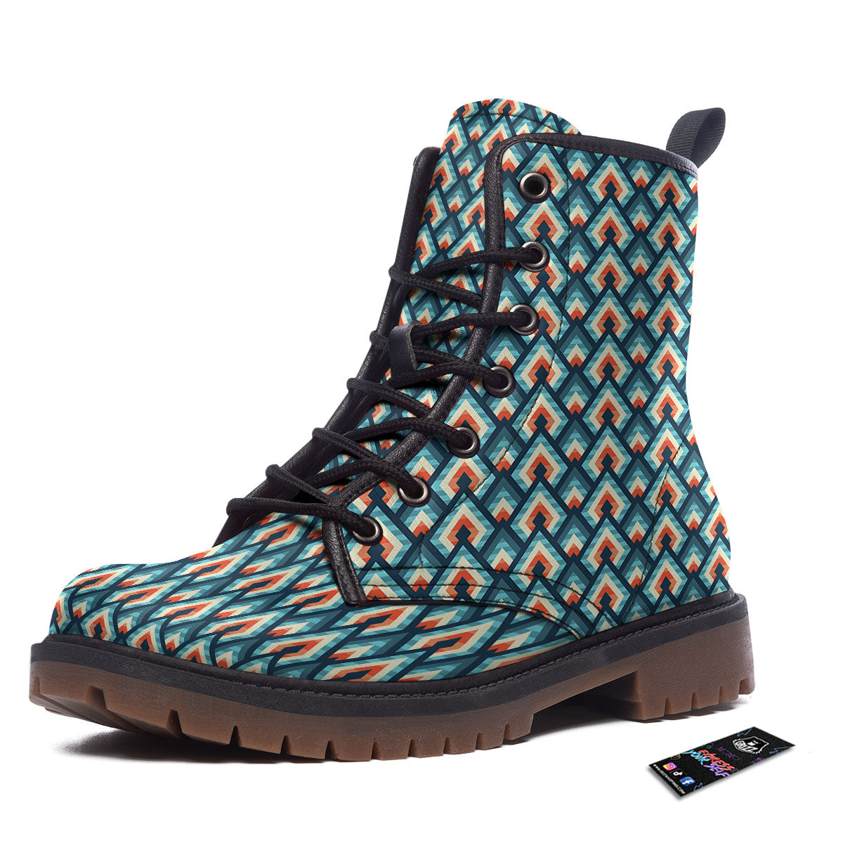 Triangle Blue Geometric Print Pattern Work Boots-grizzshop