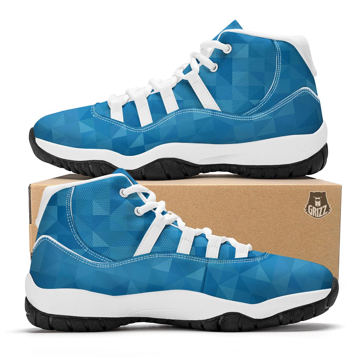 Triangle Blue Pattern Print White Bball Shoes-grizzshop
