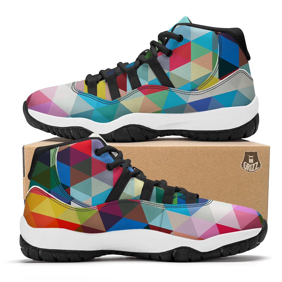 Triangle Colorful Pattern Print Black Bball Shoes-grizzshop