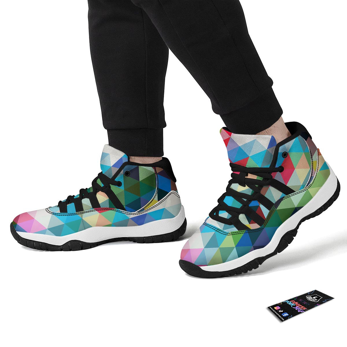 Triangle Colorful Pattern Print Black Bball Shoes-grizzshop