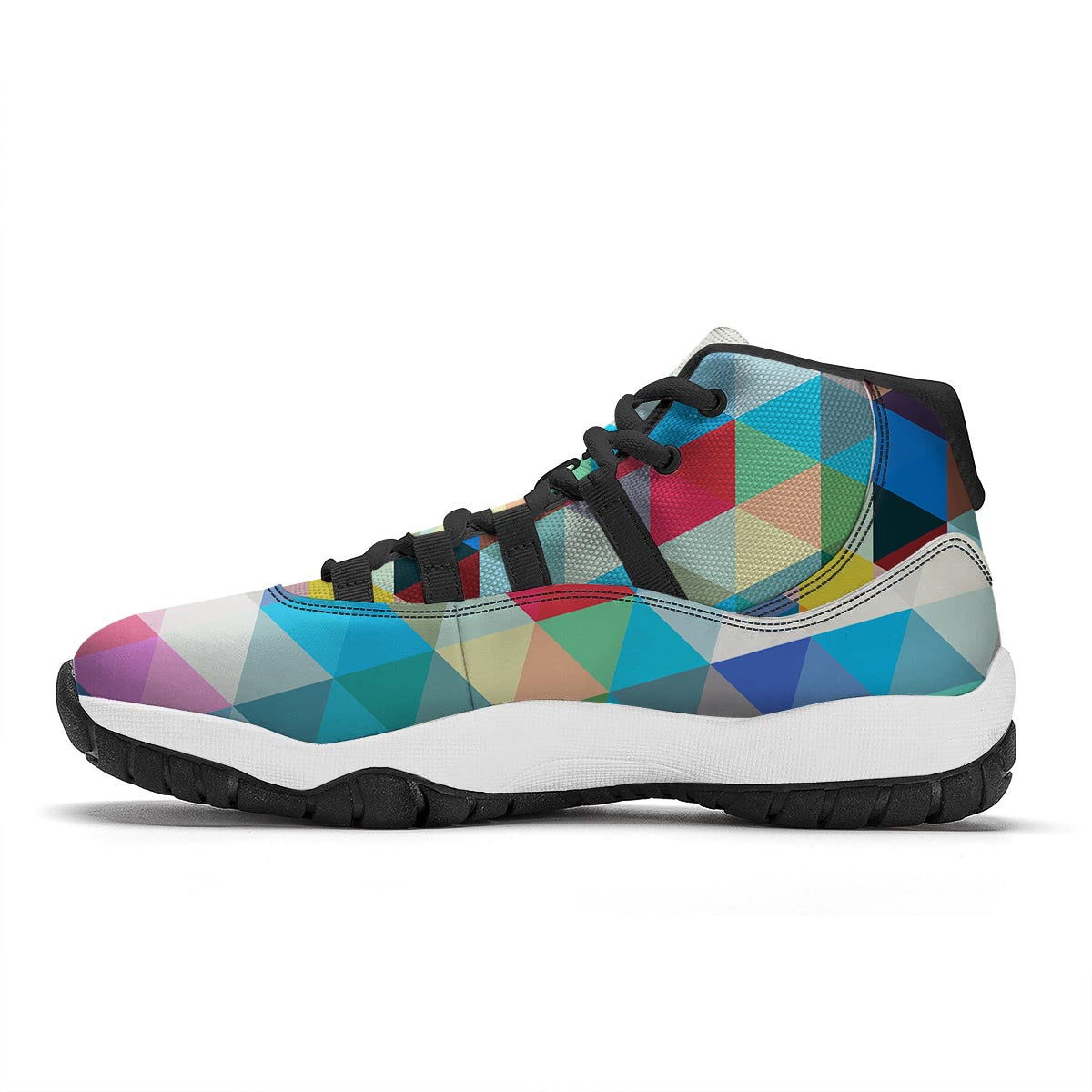 Triangle Colorful Pattern Print Black Bball Shoes-grizzshop