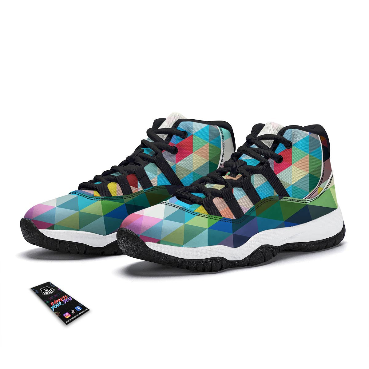 Triangle Colorful Pattern Print Black Bball Shoes-grizzshop