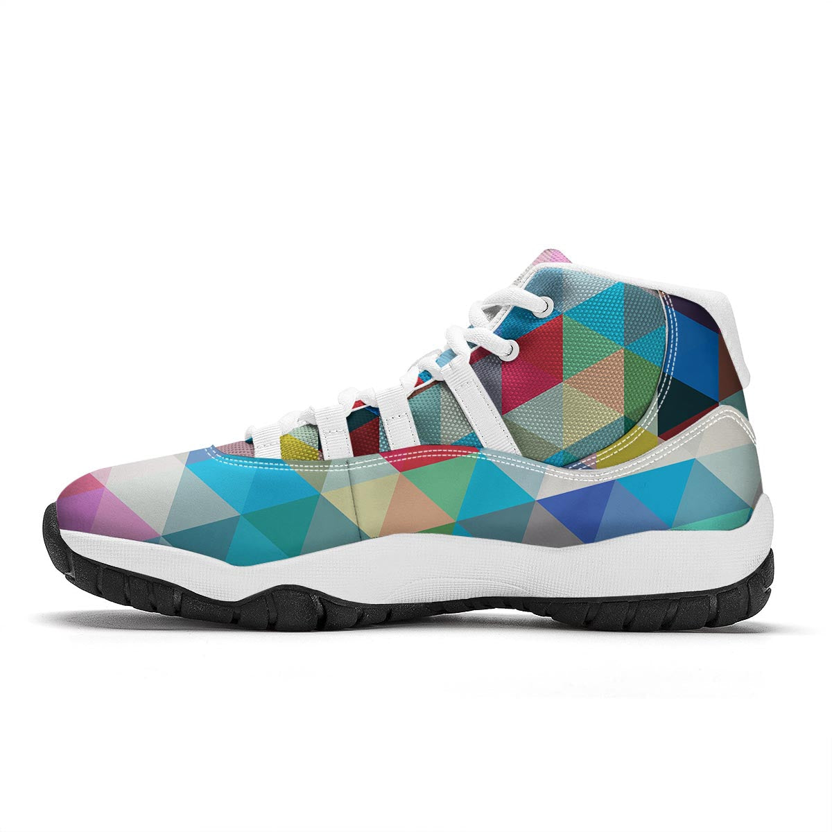 Triangle Colorful Pattern Print White Bball Shoes-grizzshop