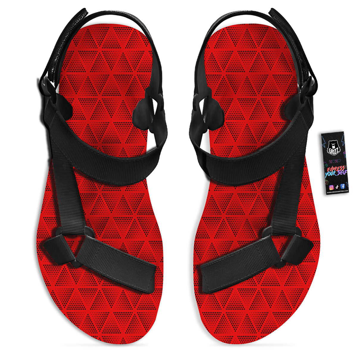 Triangle Dot Geometric Print Pattern Black Open Toe Sandals-grizzshop