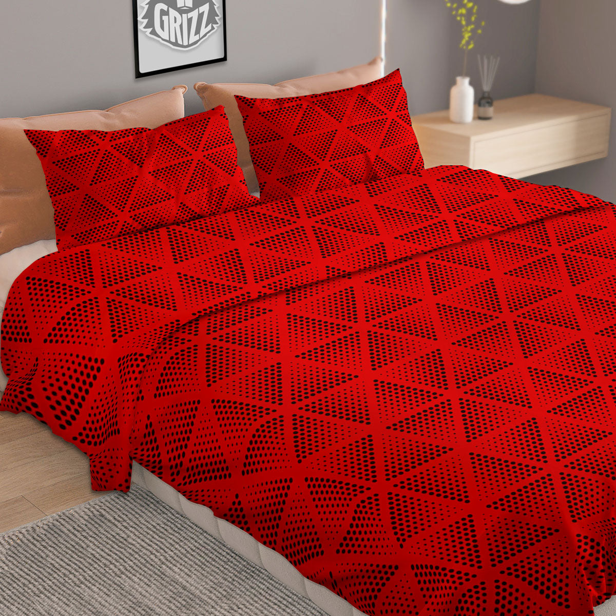 Triangle Dot Geometric Print Pattern Duvet Cover Bedding Set-grizzshop