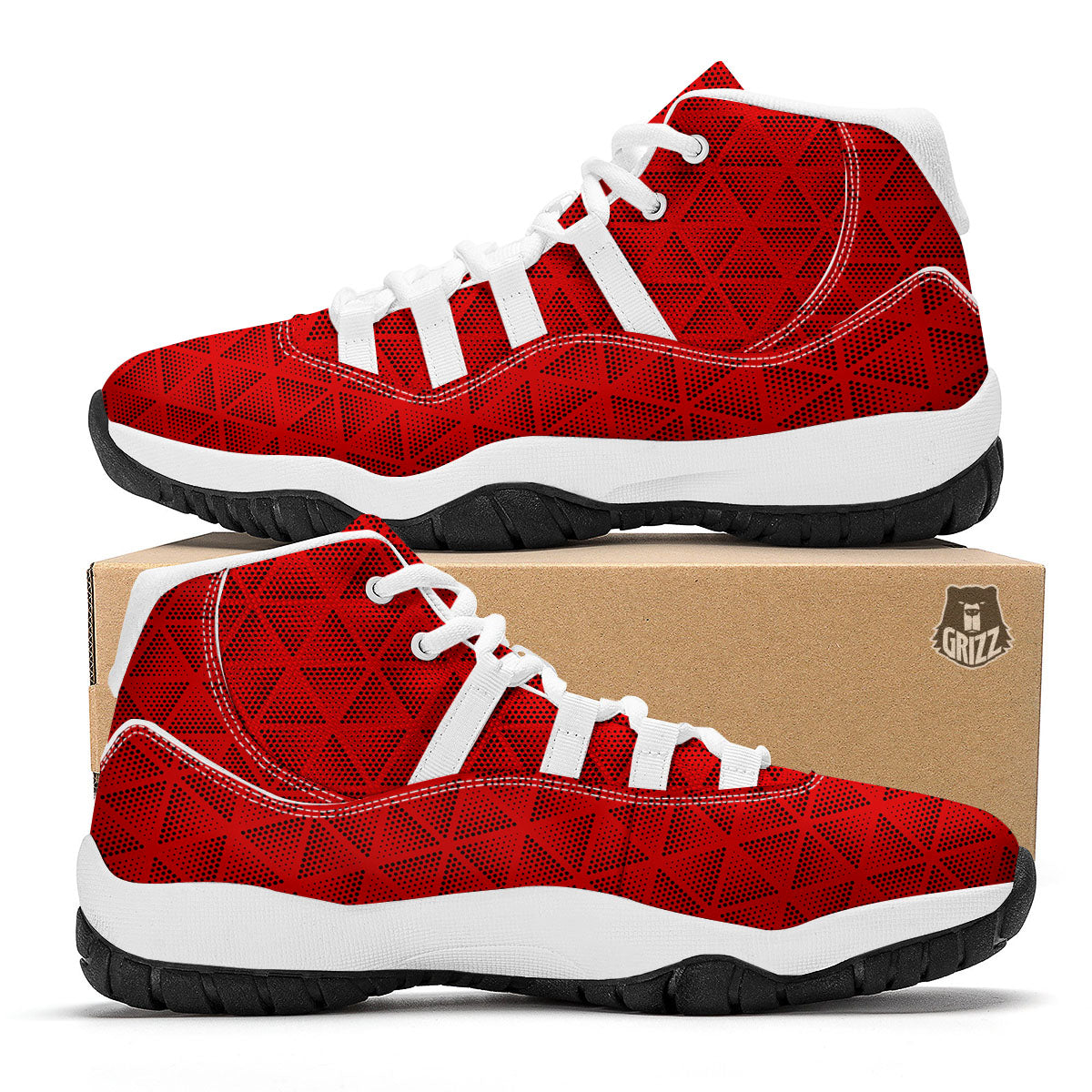 Triangle Dot Geometric Print Pattern White Bball Shoes-grizzshop