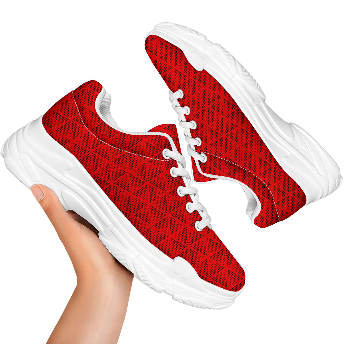 Triangle Dot Geometric Print Pattern White Chunky Shoes-grizzshop