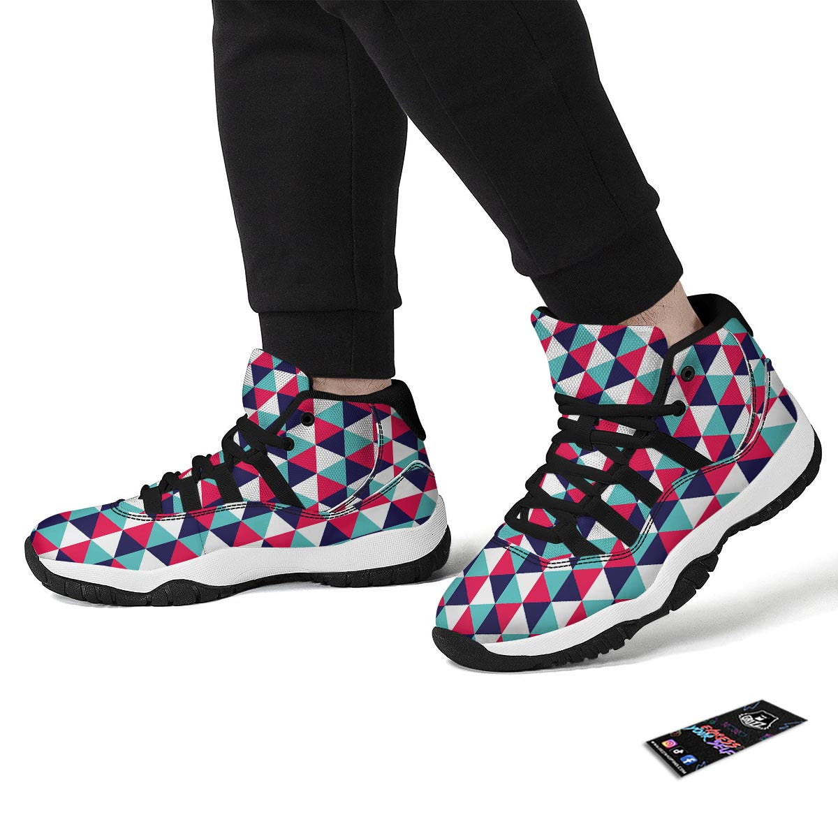 Triangle Pattern Print Black Bball Shoes-grizzshop