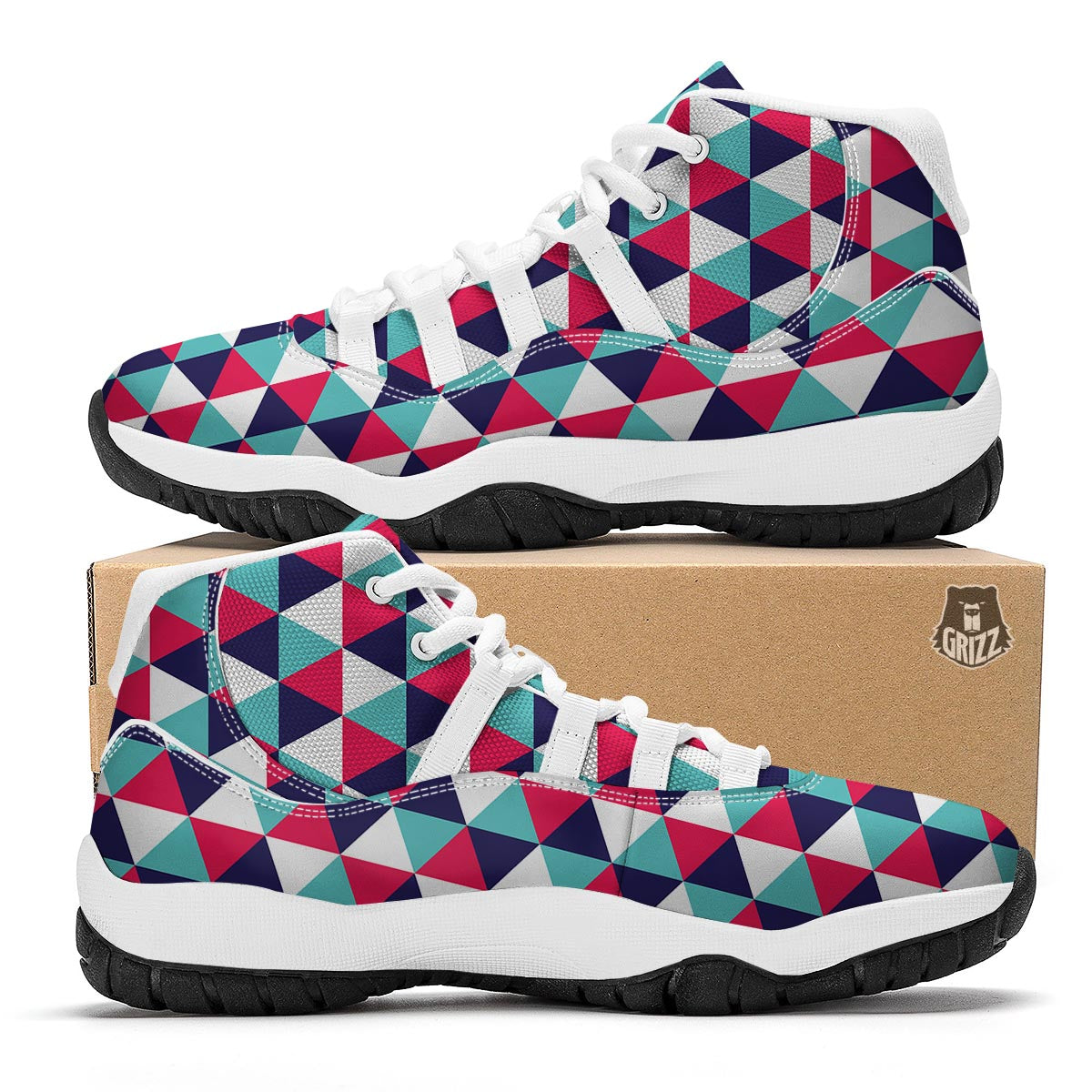 Triangle Pattern Print White Bball Shoes-grizzshop