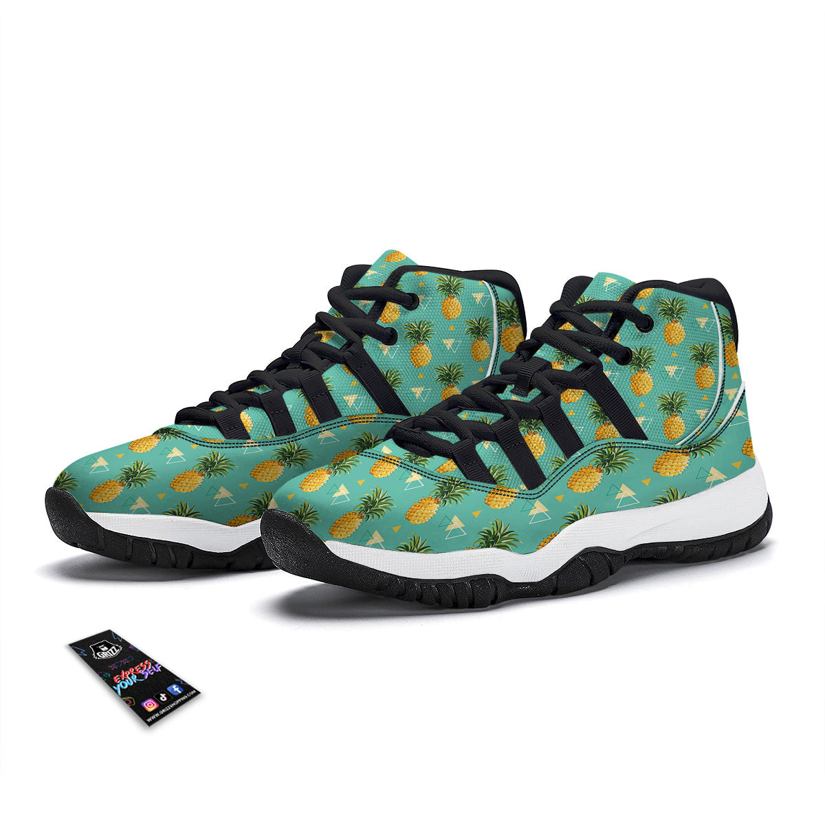 Triangle Pineapple Print Black Bball Shoes-grizzshop