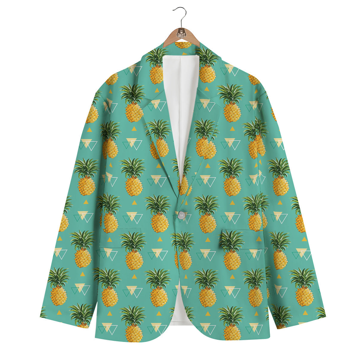 Triangle Pineapple Print Men's Blazer-grizzshop