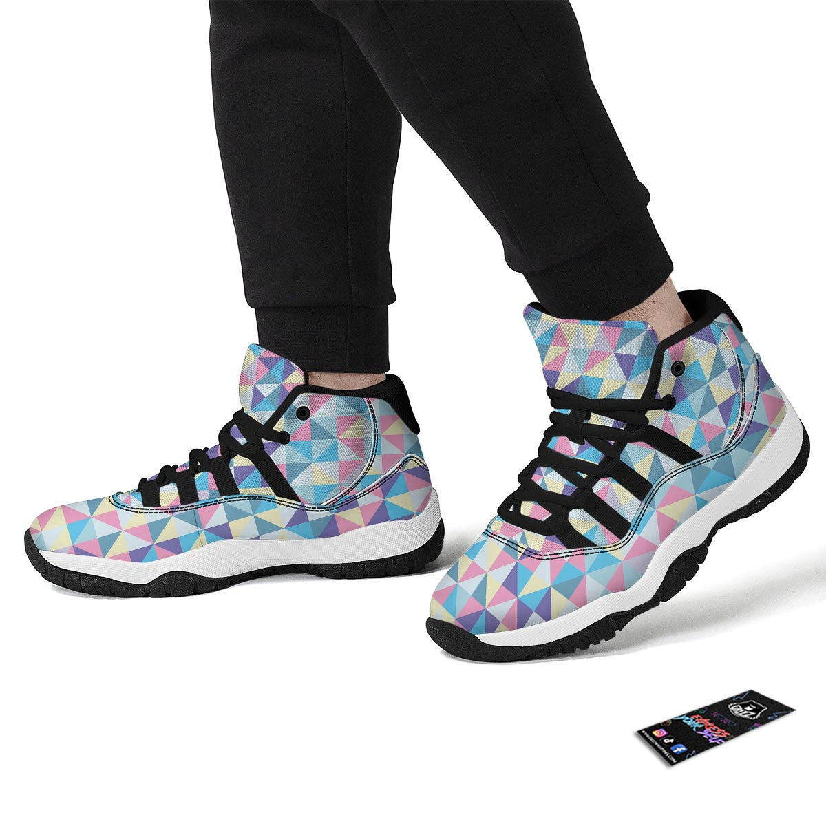 Triangle Print Pattern Black Bball Shoes-grizzshop