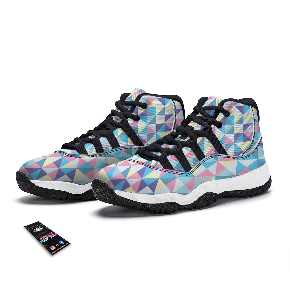 Triangle Print Pattern Black Bball Shoes-grizzshop