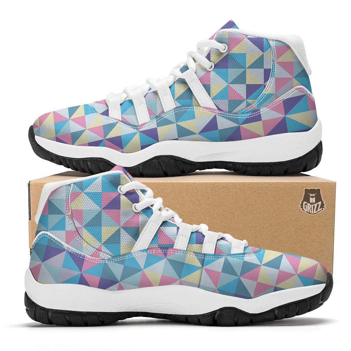 Triangle Print Pattern White Bball Shoes-grizzshop