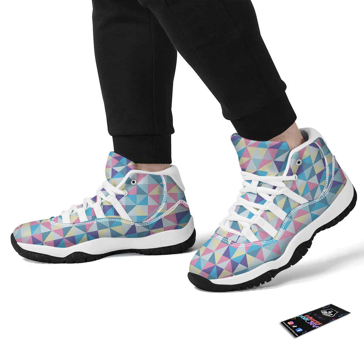 Triangle Print Pattern White Bball Shoes-grizzshop