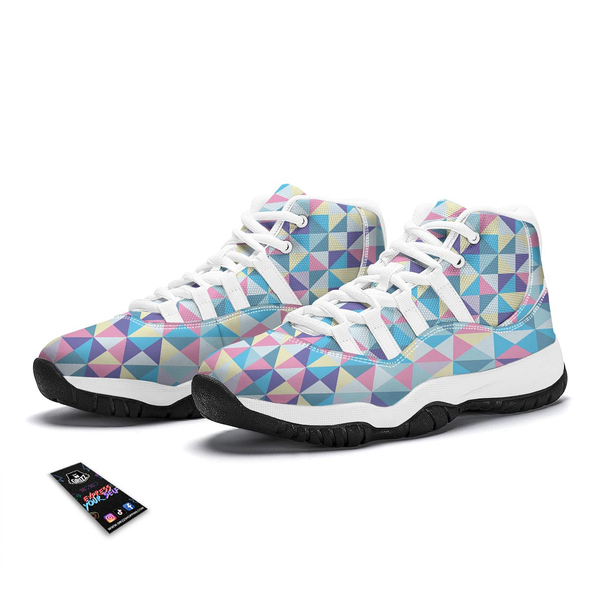 Triangle Print Pattern White Bball Shoes-grizzshop