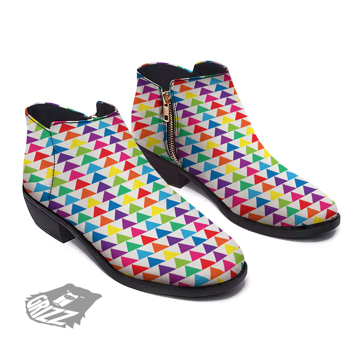 Triangles Rainbow Print Pattern Ankle Boots-grizzshop