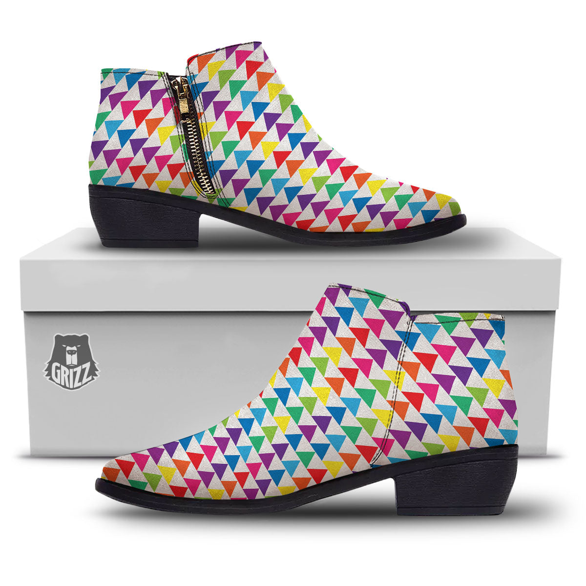 Triangles Rainbow Print Pattern Ankle Boots-grizzshop