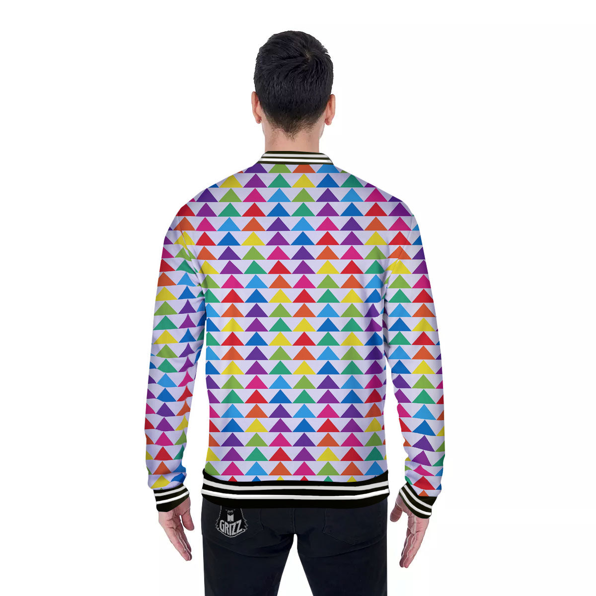 Triangles Rainbow Print Pattern Baseball Jacket-grizzshop