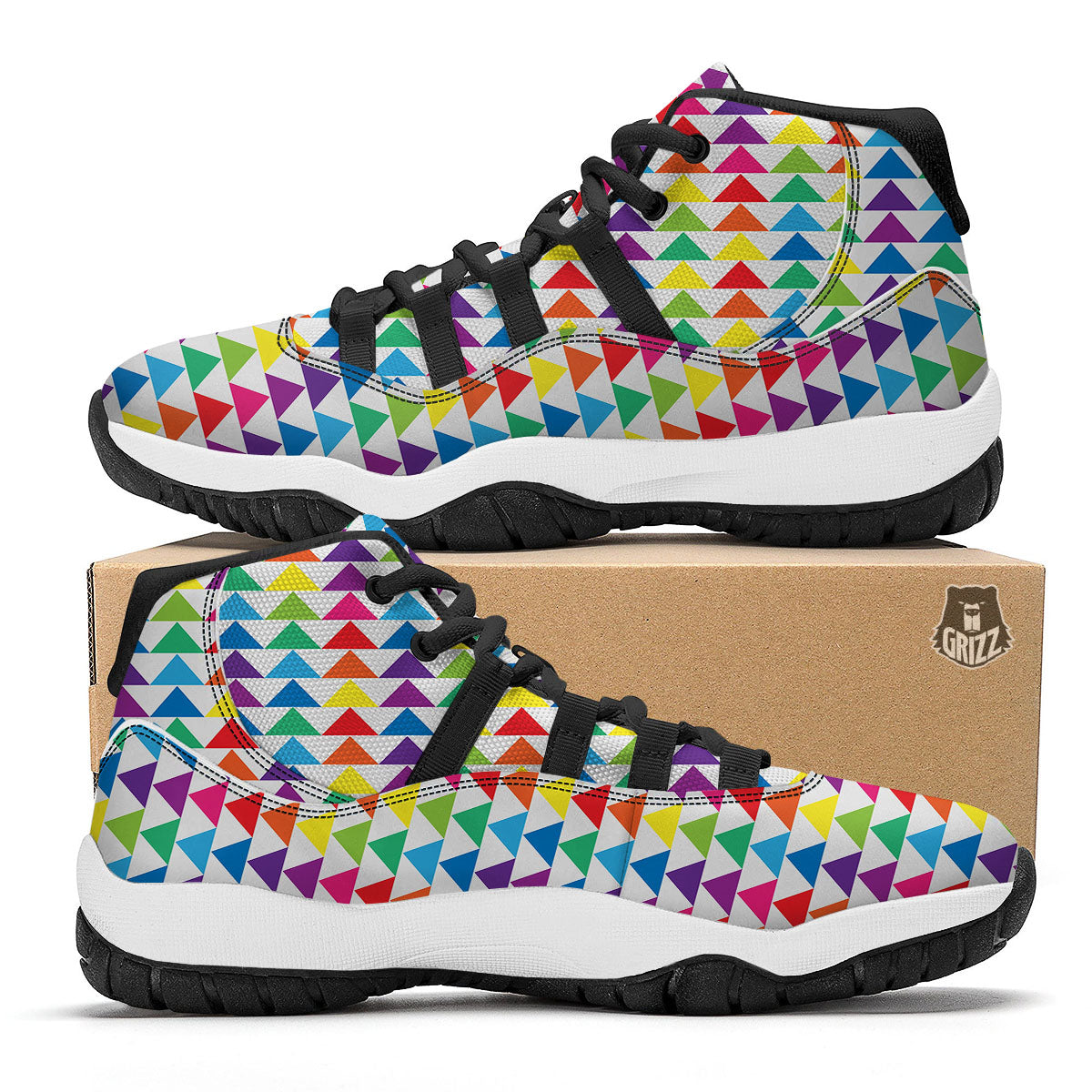 Triangles Rainbow Print Pattern Black Bball Shoes-grizzshop