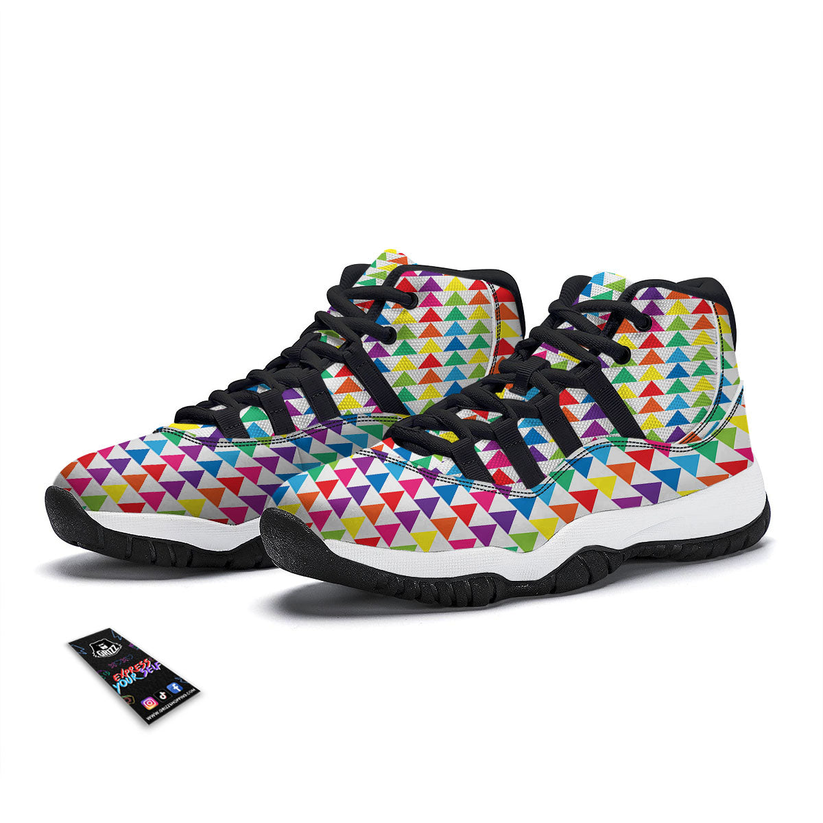 Triangles Rainbow Print Pattern Black Bball Shoes-grizzshop