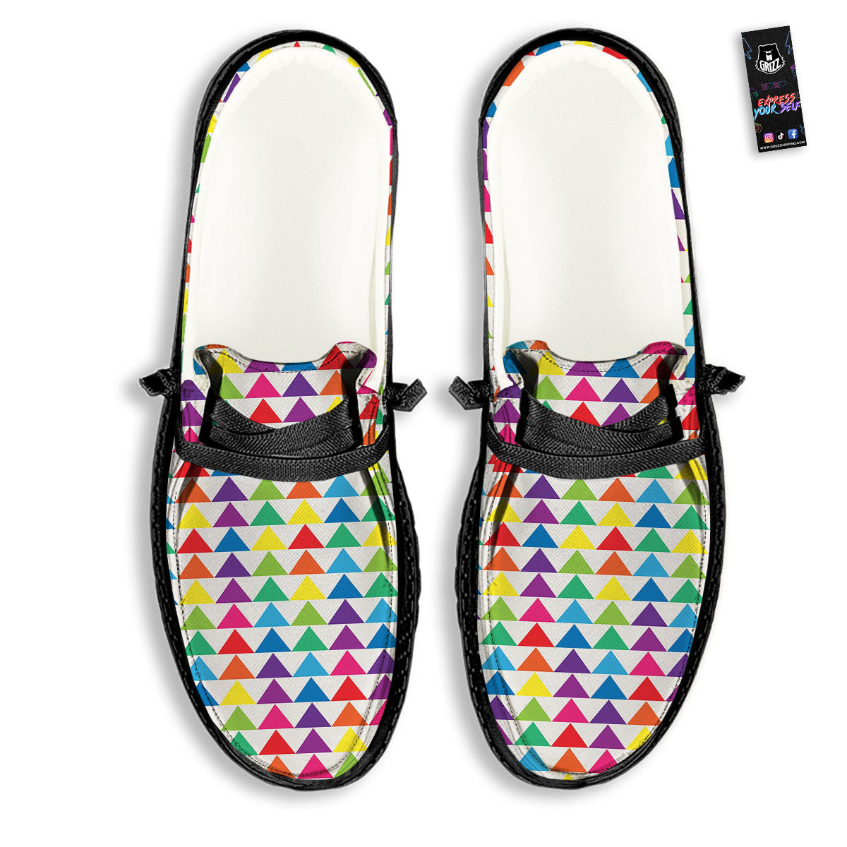 Triangles Rainbow Print Pattern Black Loafers-grizzshop