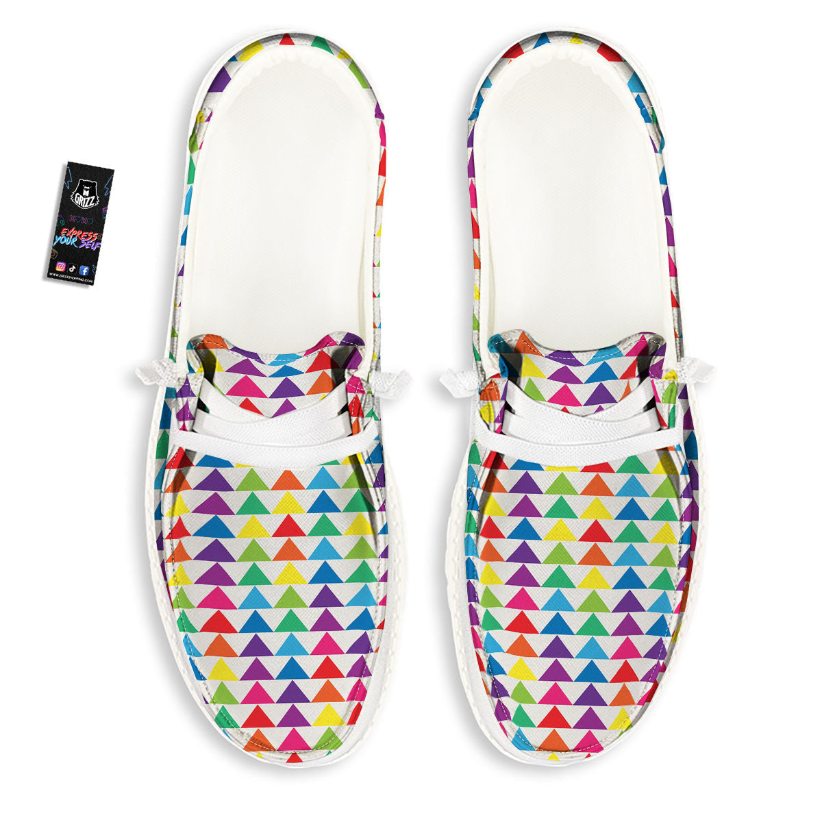 Triangles Rainbow Print Pattern Black Loafers-grizzshop