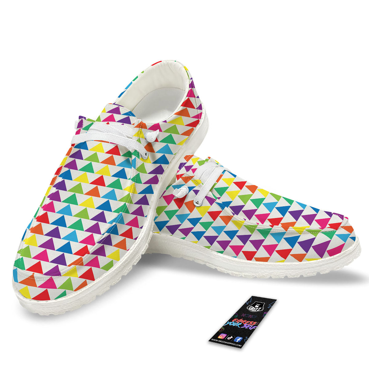 Triangles Rainbow Print Pattern Black Loafers-grizzshop