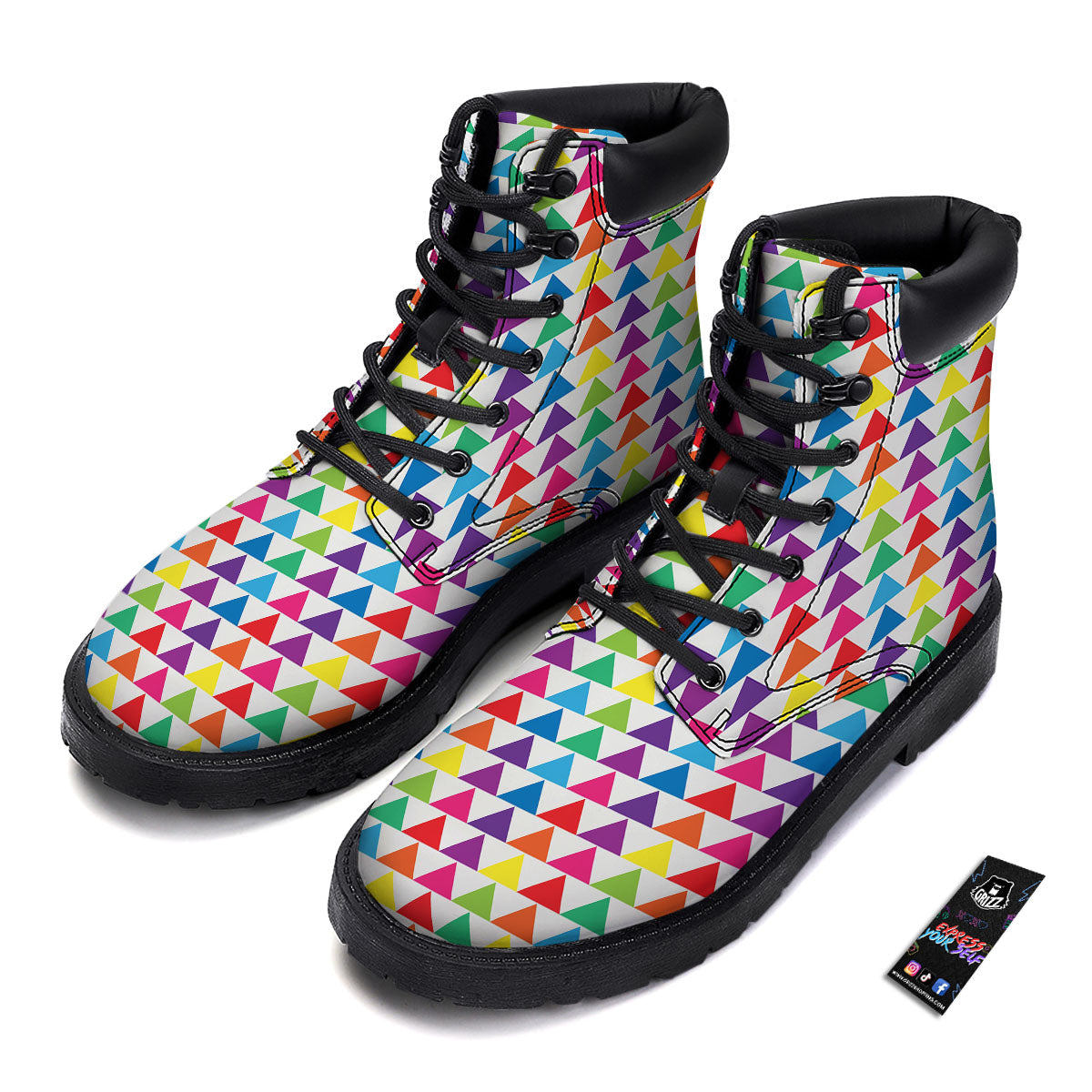 Triangles Rainbow Print Pattern Boots-grizzshop