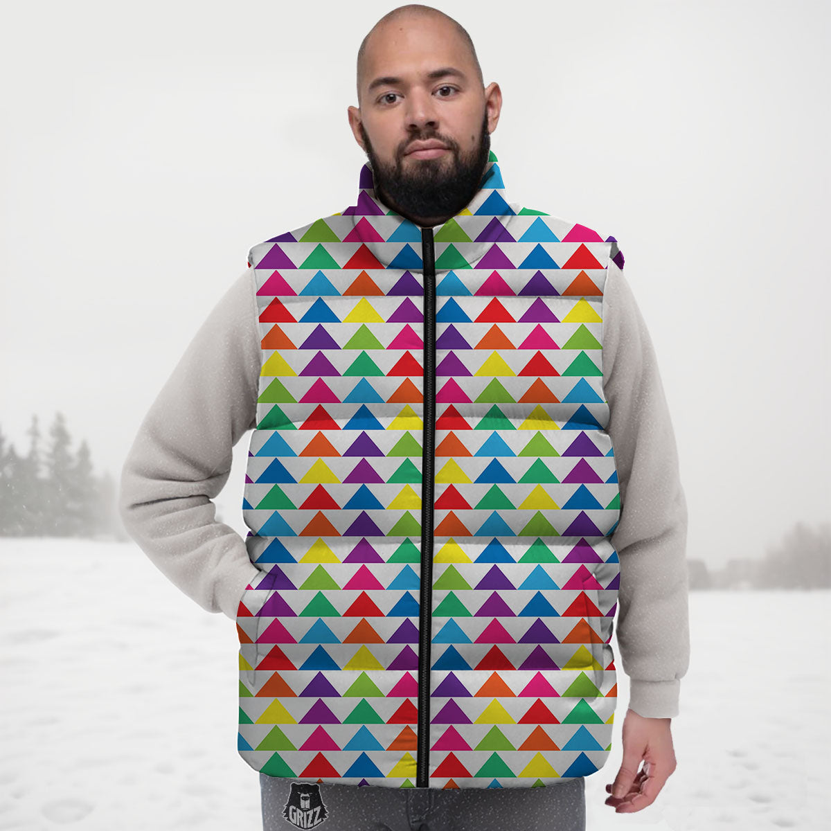 Triangles Rainbow Print Pattern Down Vest