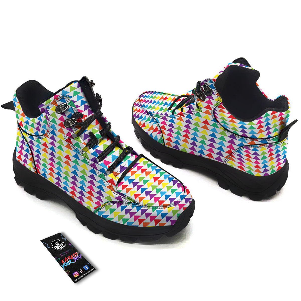 Triangles Rainbow Print Pattern Hiking Shoes-grizzshop