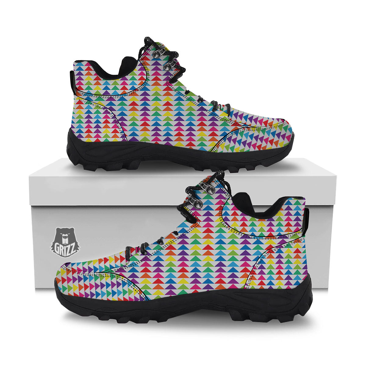 Triangles Rainbow Print Pattern Hiking Shoes-grizzshop