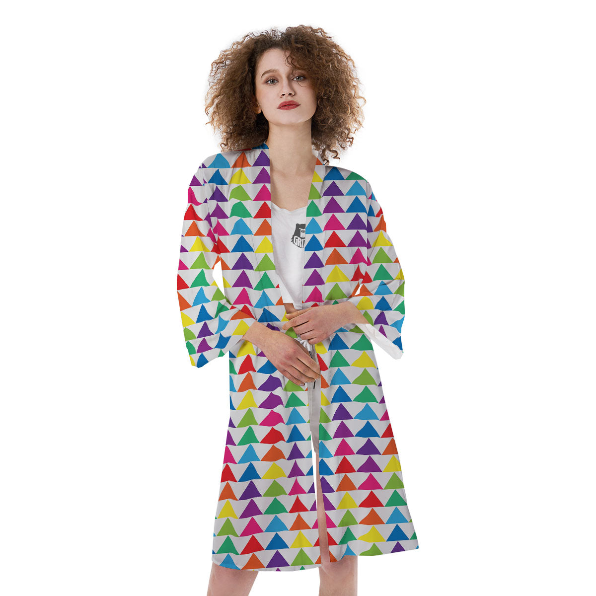Triangles Rainbow Print Pattern Kimono-grizzshop