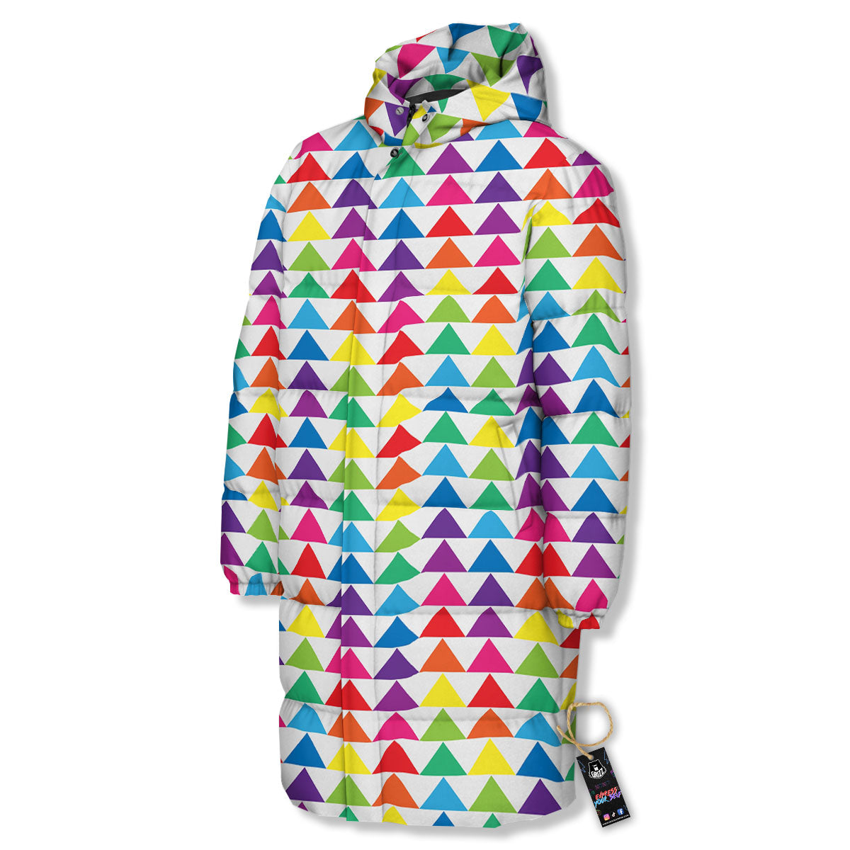 Triangles Rainbow Print Pattern Long Down Jacket-grizzshop