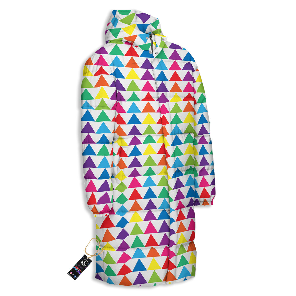 Triangles Rainbow Print Pattern Long Down Jacket-grizzshop