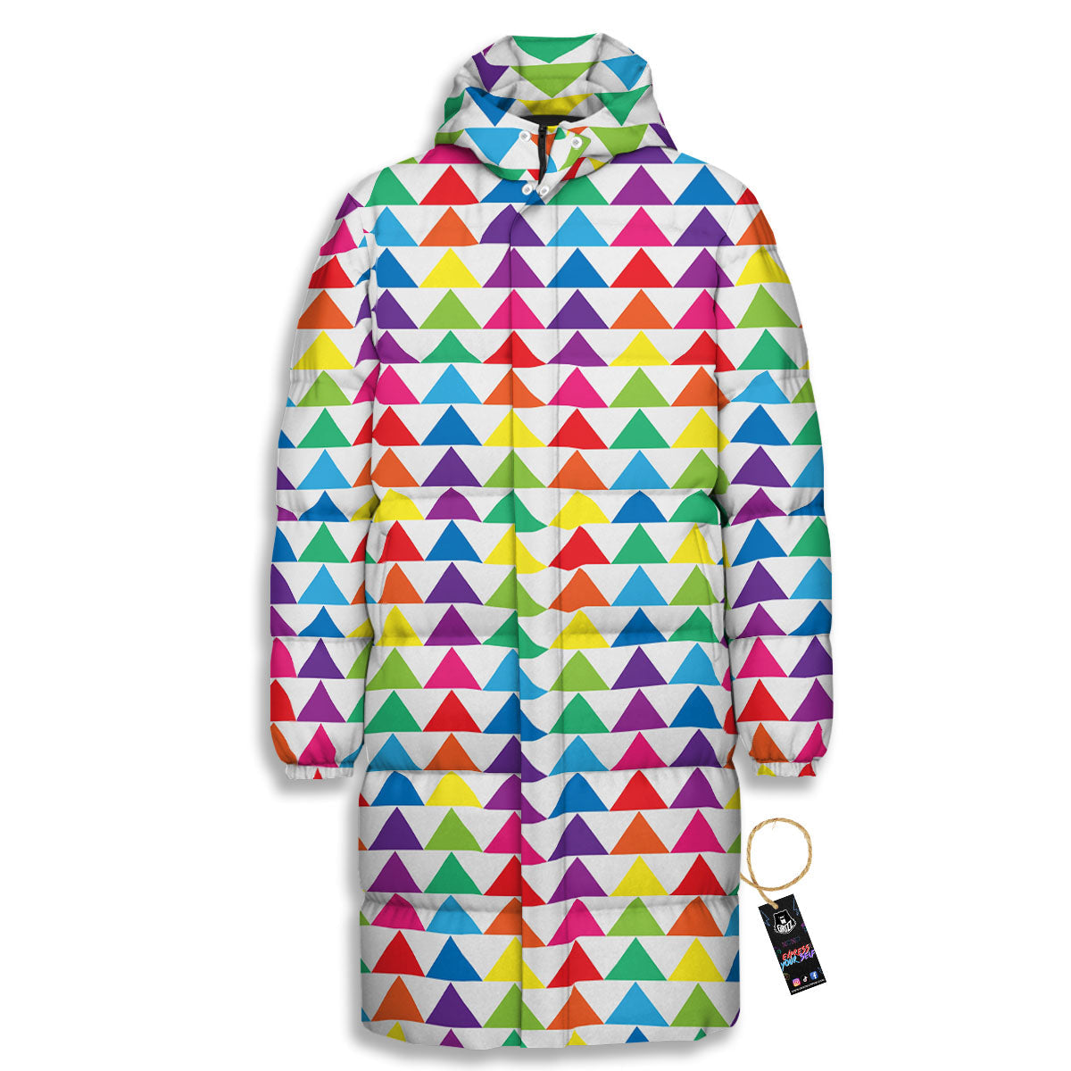 Triangles Rainbow Print Pattern Long Down Jacket-grizzshop
