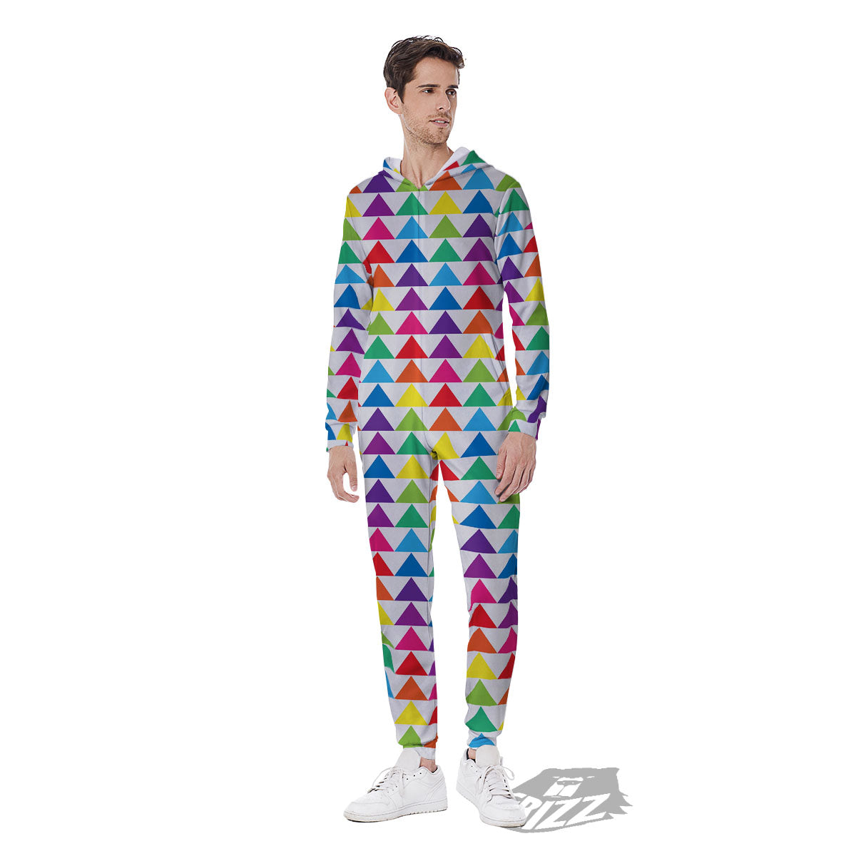 Triangles Rainbow Print Pattern Men's Jumpsuit-grizzshop