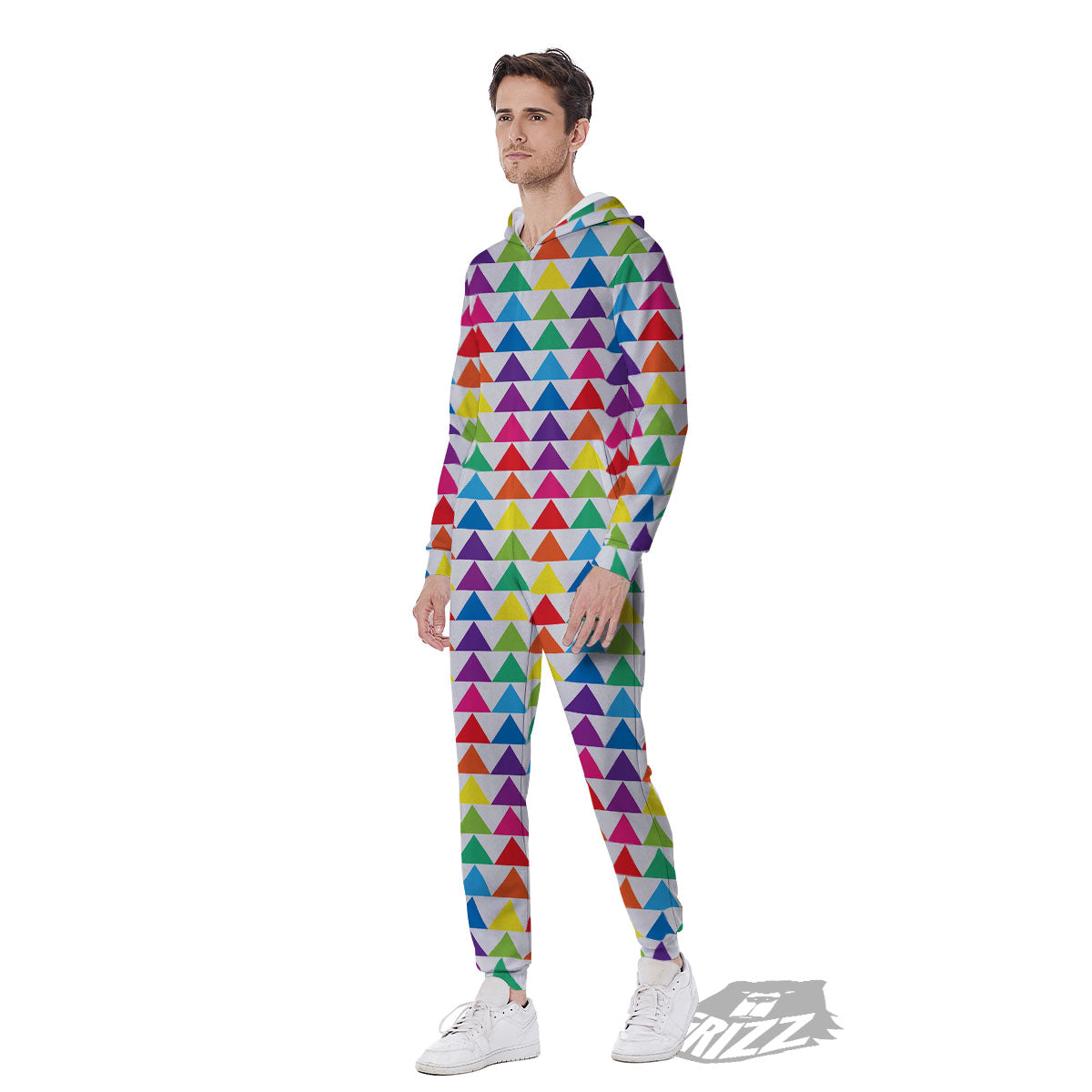 Triangles Rainbow Print Pattern Men's Jumpsuit-grizzshop