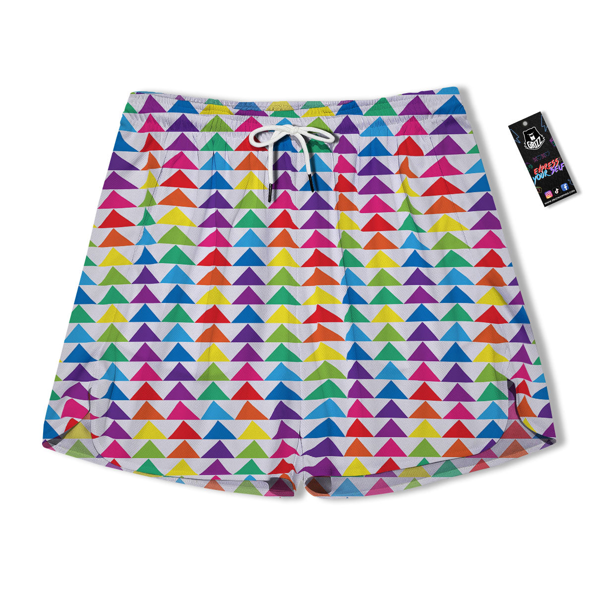 Triangles Rainbow Print Pattern Men's Running Shorts-grizzshop