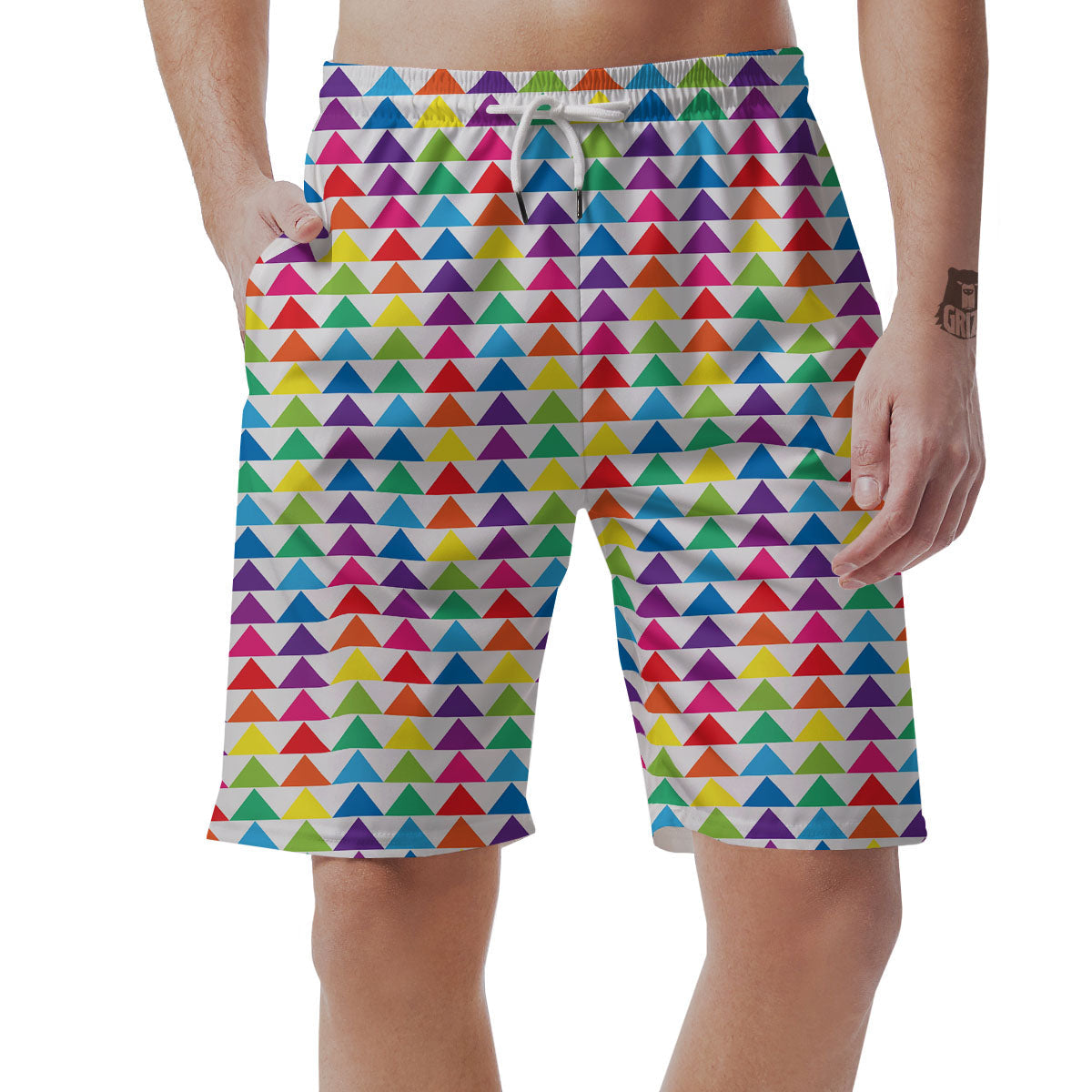 Triangles Rainbow Print Pattern Men's Shorts-grizzshop