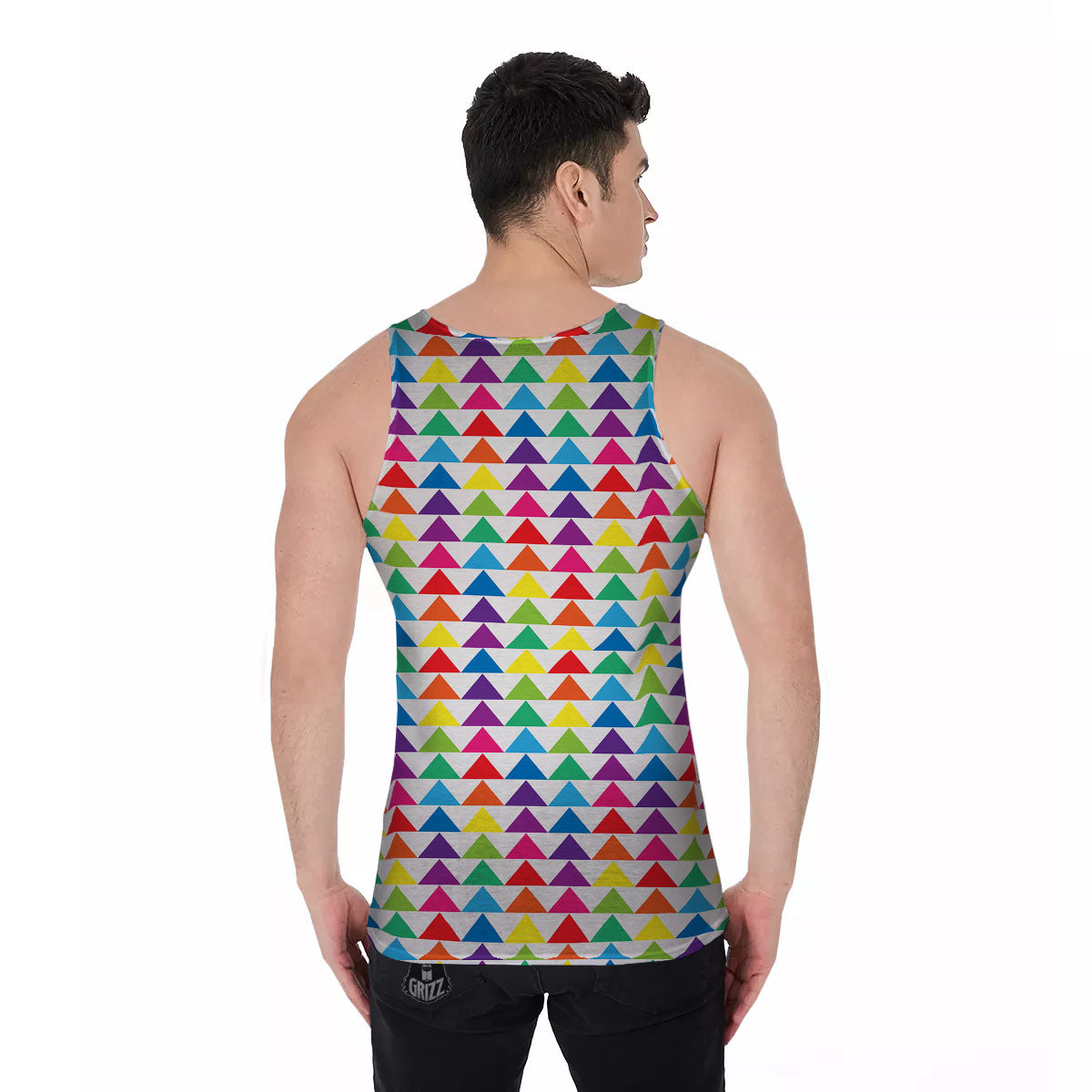 Triangles Rainbow Print Pattern Men's Tank Top-grizzshop