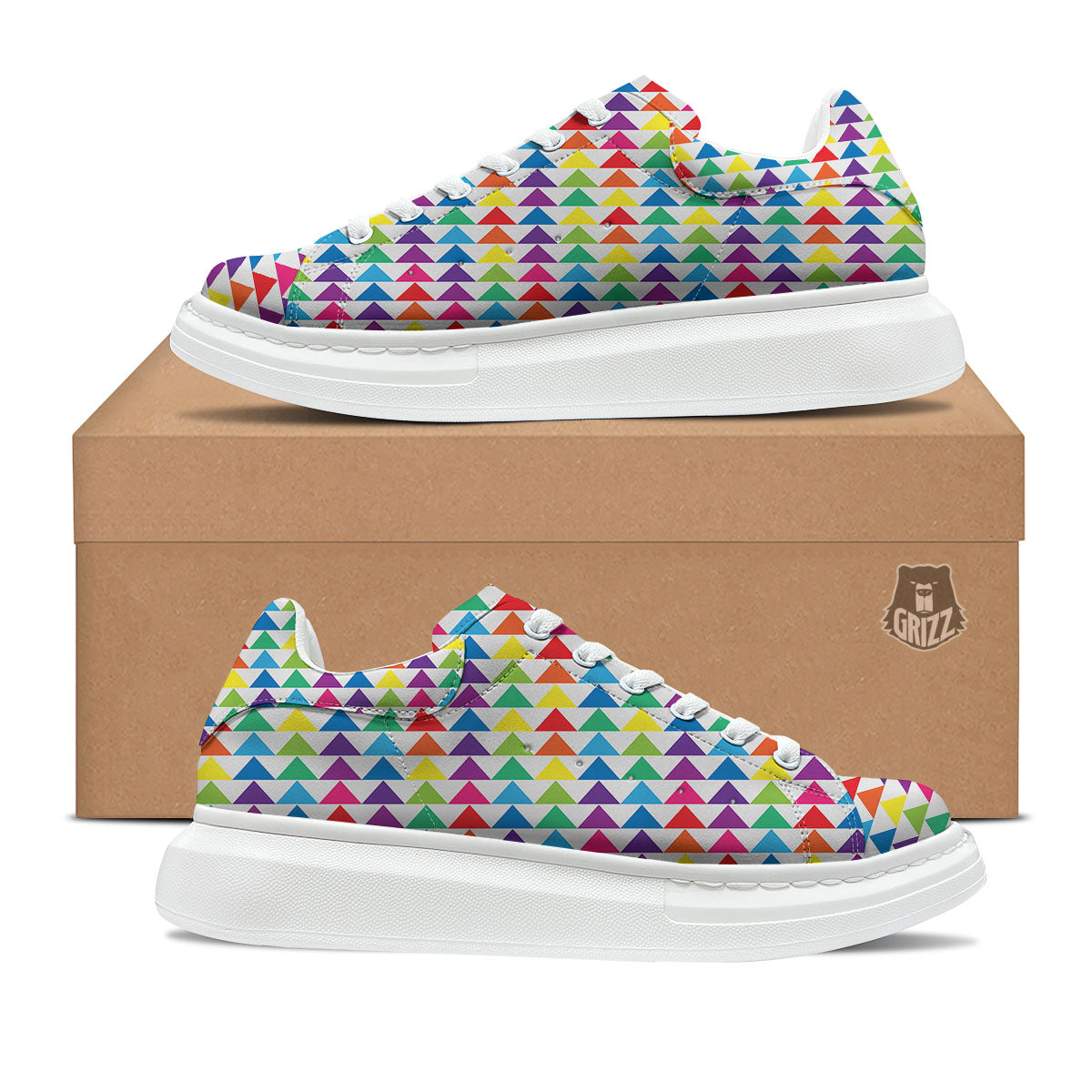 Triangles Rainbow Print Pattern Platform Shoes-grizzshop